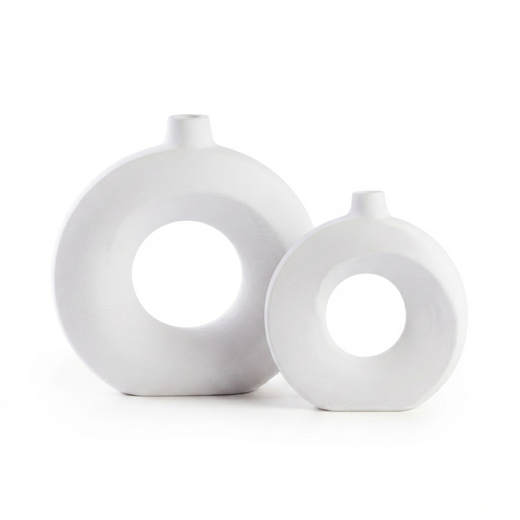 Pure Ceramic Donut White Vase
