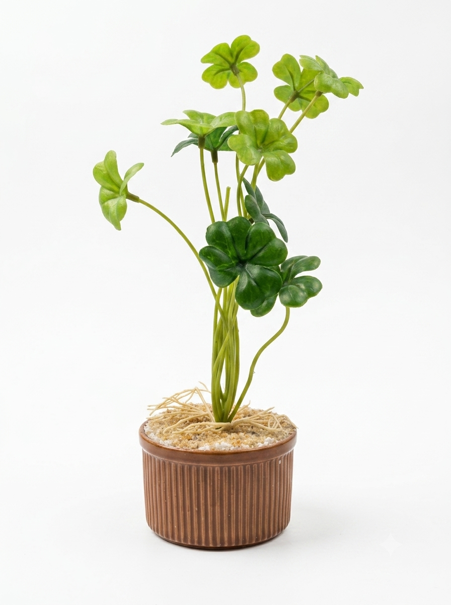 Artificial Clover Leaf Ribbed Pot Plant