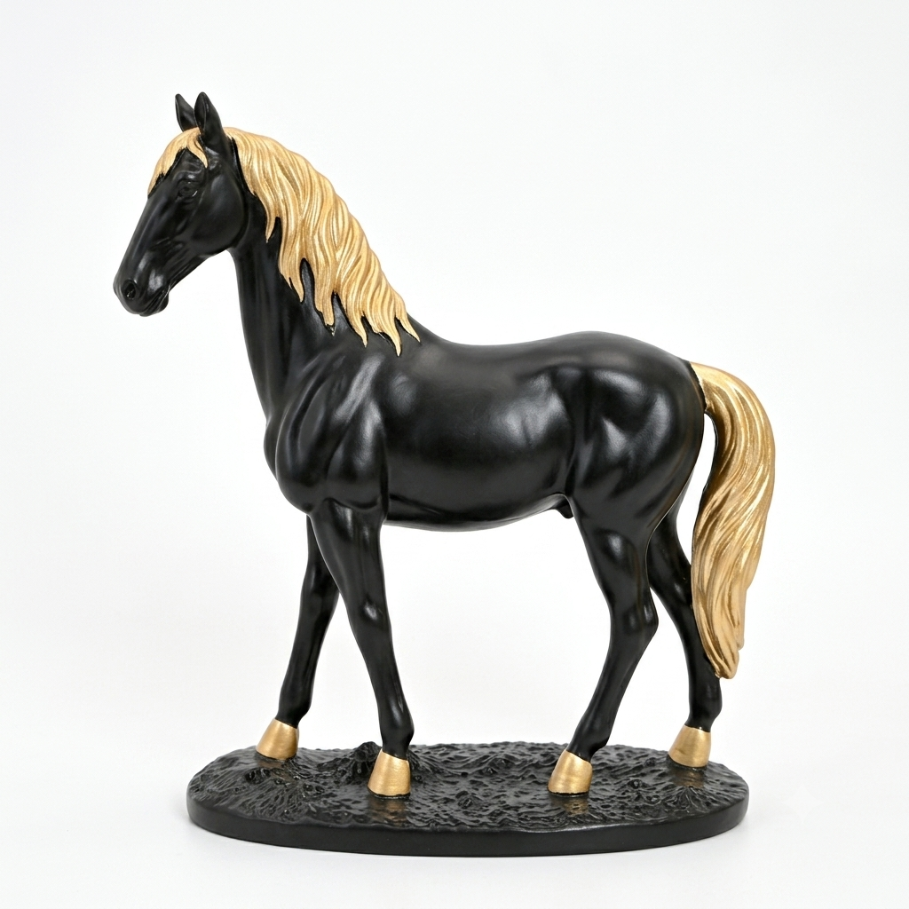 Statue Horse Black & Golden