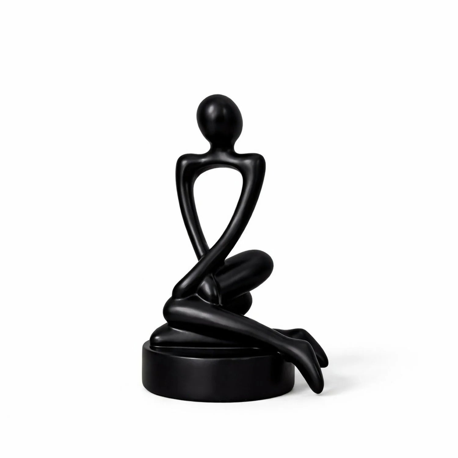 Abstract Sitting Man poly-resin Sculpture Modern Black